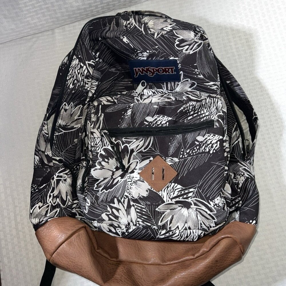 JANSPORT‎ City View Laptop Backpack -- Tonal Palms Black/White/Brown